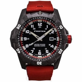 ProTek Men's Watch - USMC Series Quartz Black Dial Red Genuine Rubber Strap | 1012R