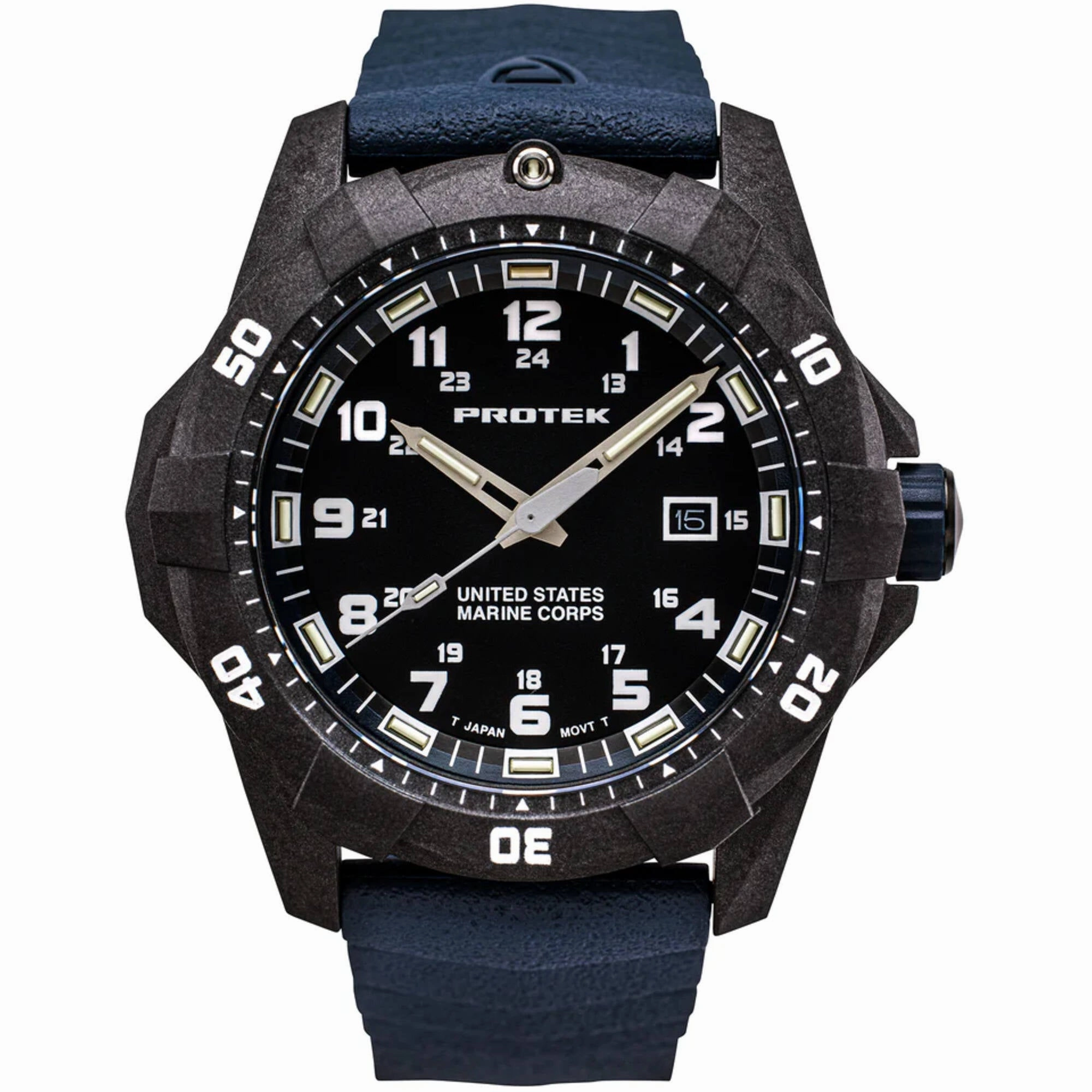 ProTek Men's Watch - USMC Series Quartz Blue Genuine Rubber Strap Date Dive | 1013B