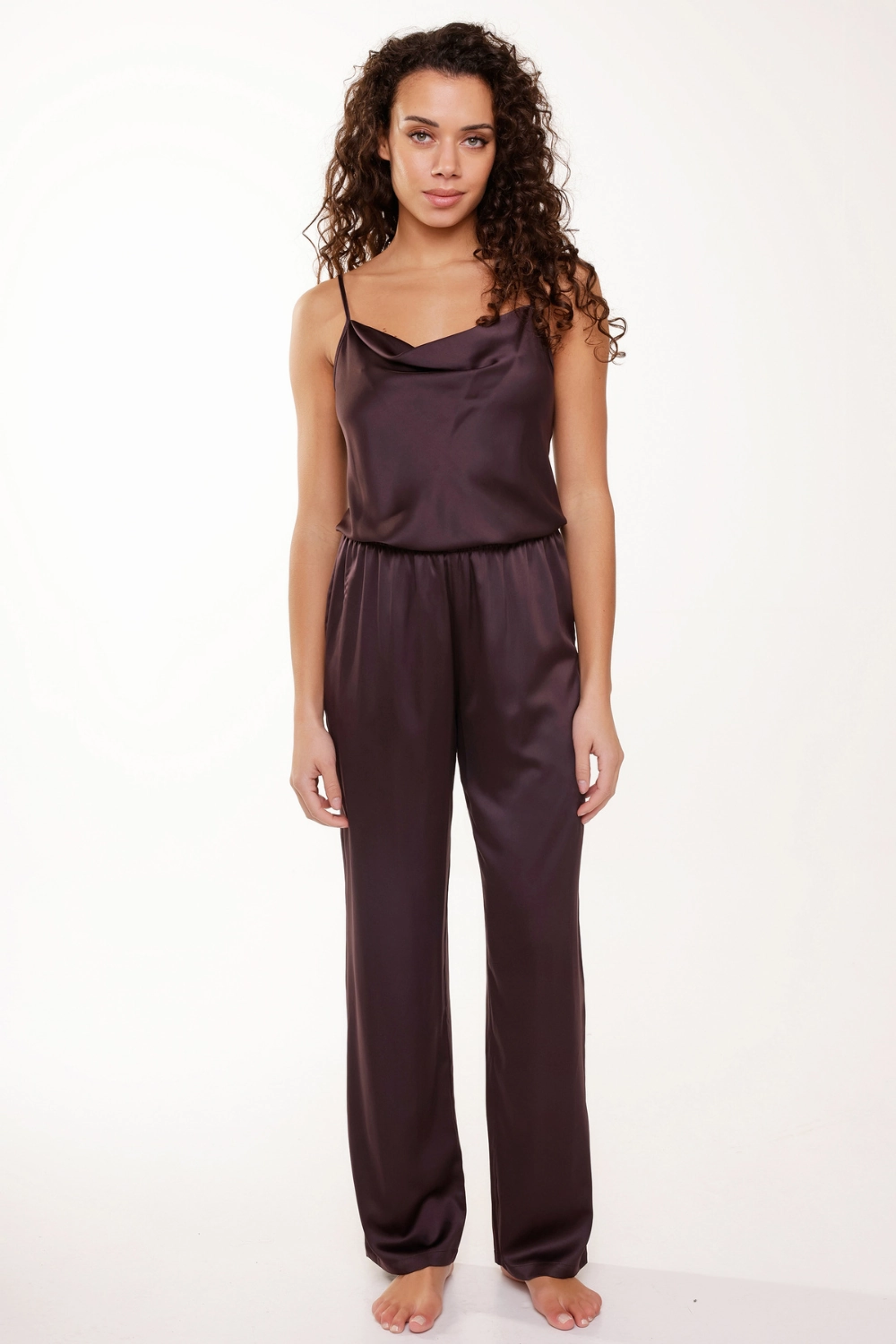 Satin Cami Top & Pants Pyjama Set Dark Pepper