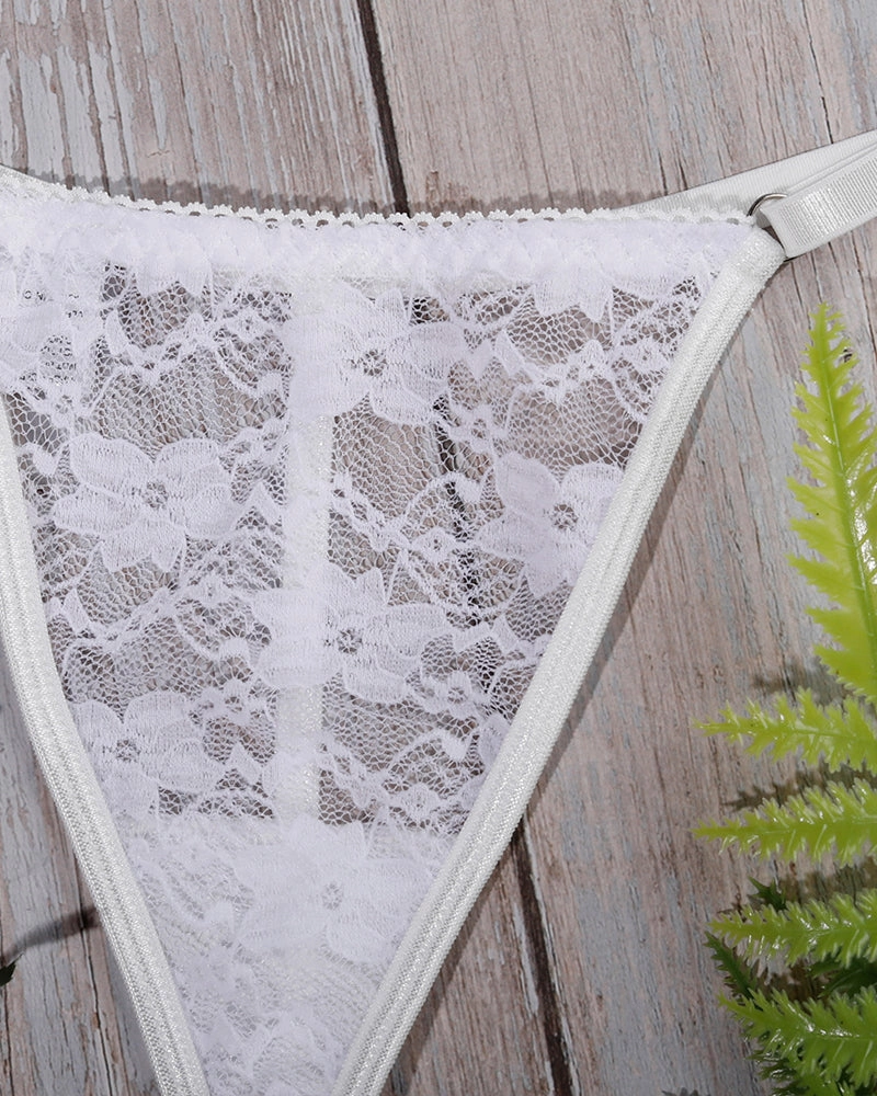 See-through Long Sleeve Lace Blouse Set