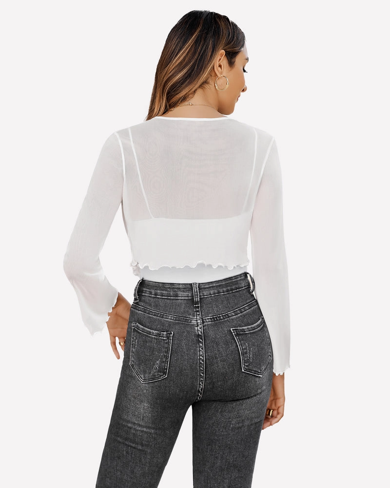 Sheer Shrug Tie Front Mesh Shawl Top