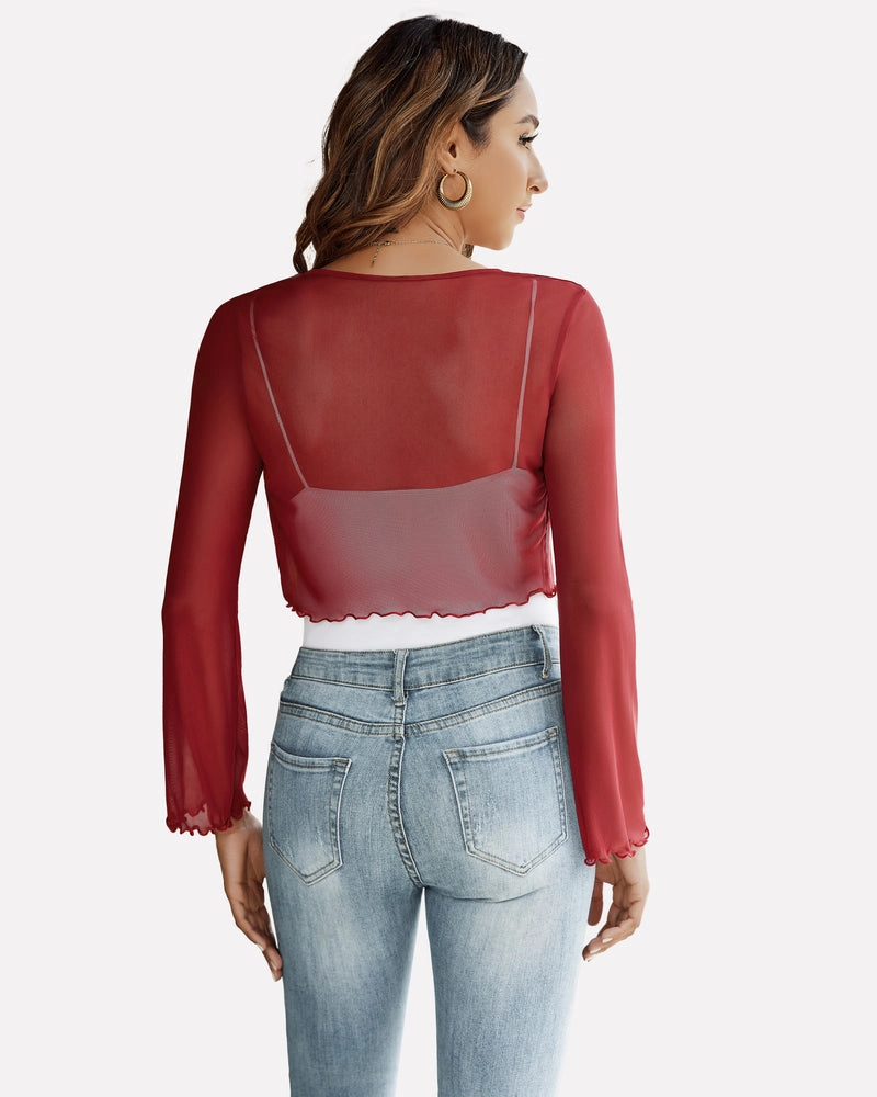 Sheer Shrug Tie Front Mesh Shawl Top