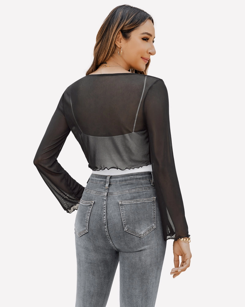 Sheer Shrug Tie Front Mesh Shawl Top