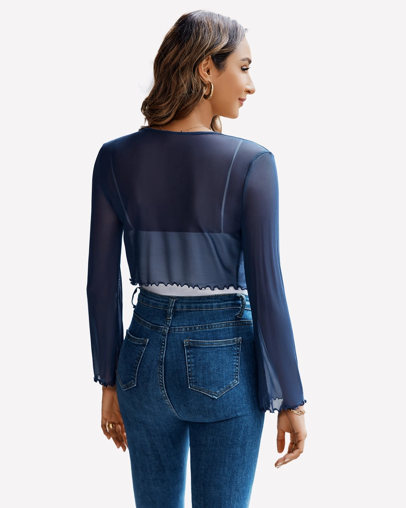 Sheer Shrug Tie Front Mesh Shawl Top
