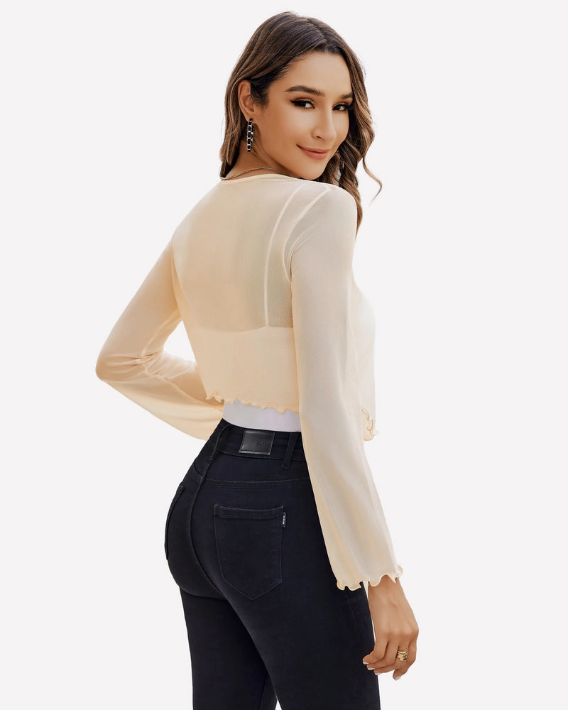 Sheer Shrug Tie Front Mesh Shawl Top