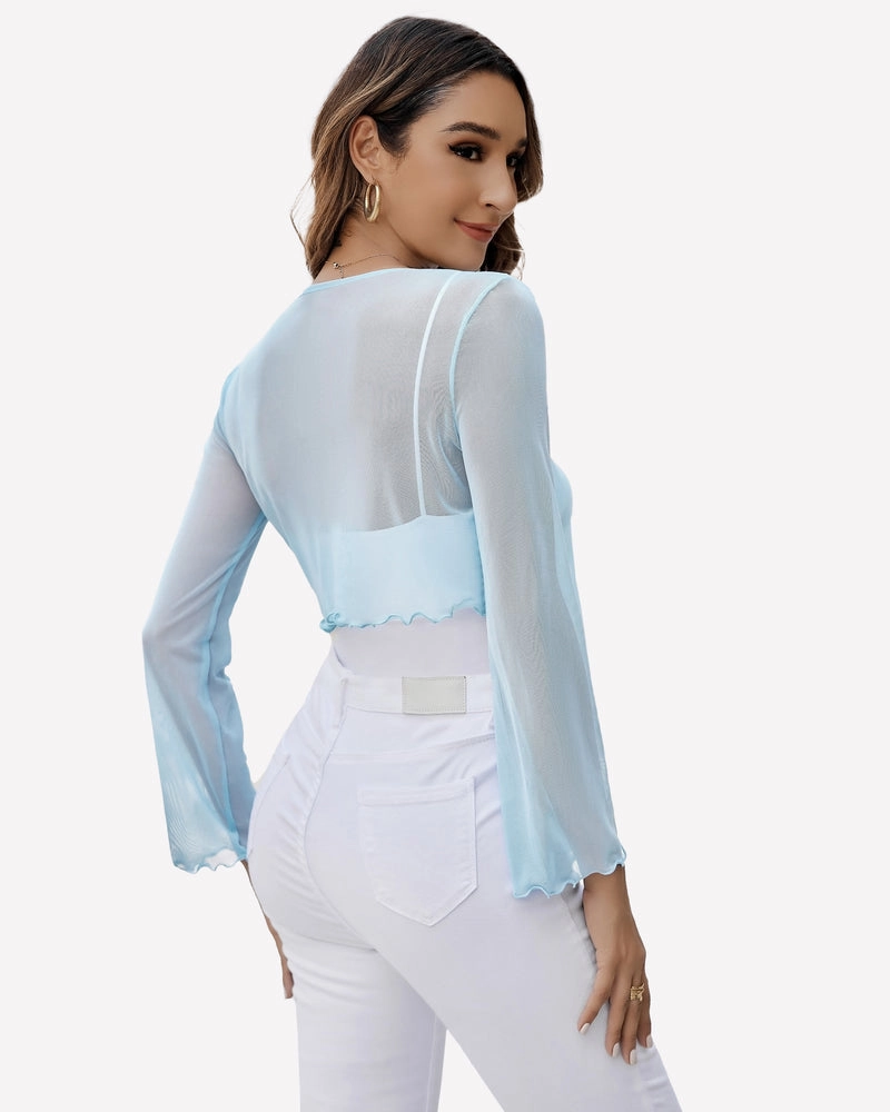 Sheer Shrug Tie Front Mesh Shawl Top