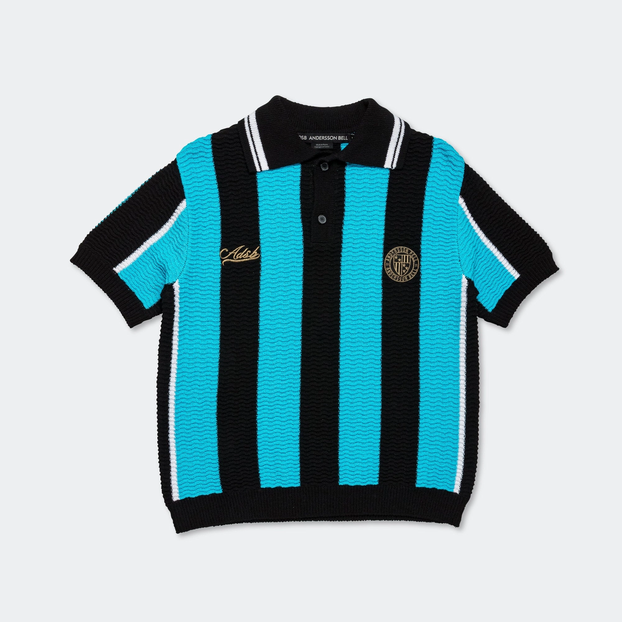 Stripe Soccer Polo Sweater - Black/Blue
