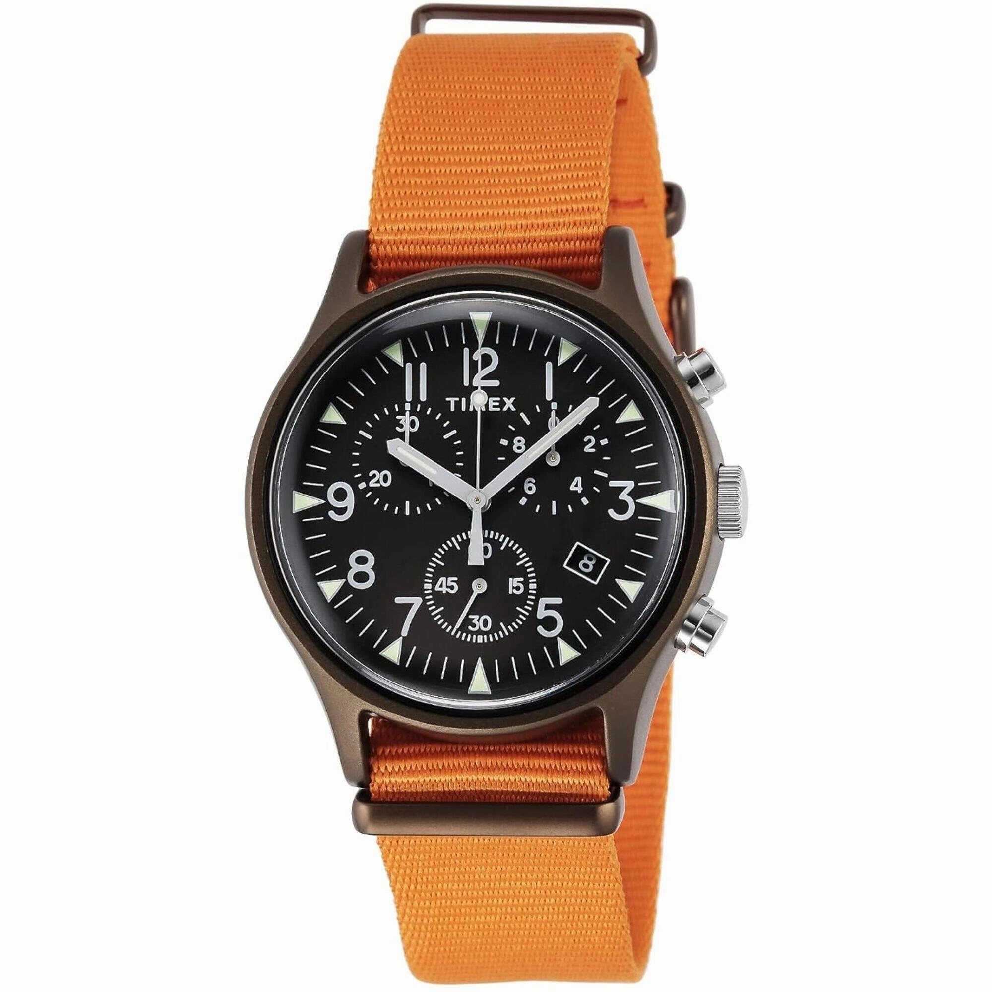 Timex Men's Watch - MK1 Quartz Chronograph Black Dial Orange Nylon Strap | TW2T10600