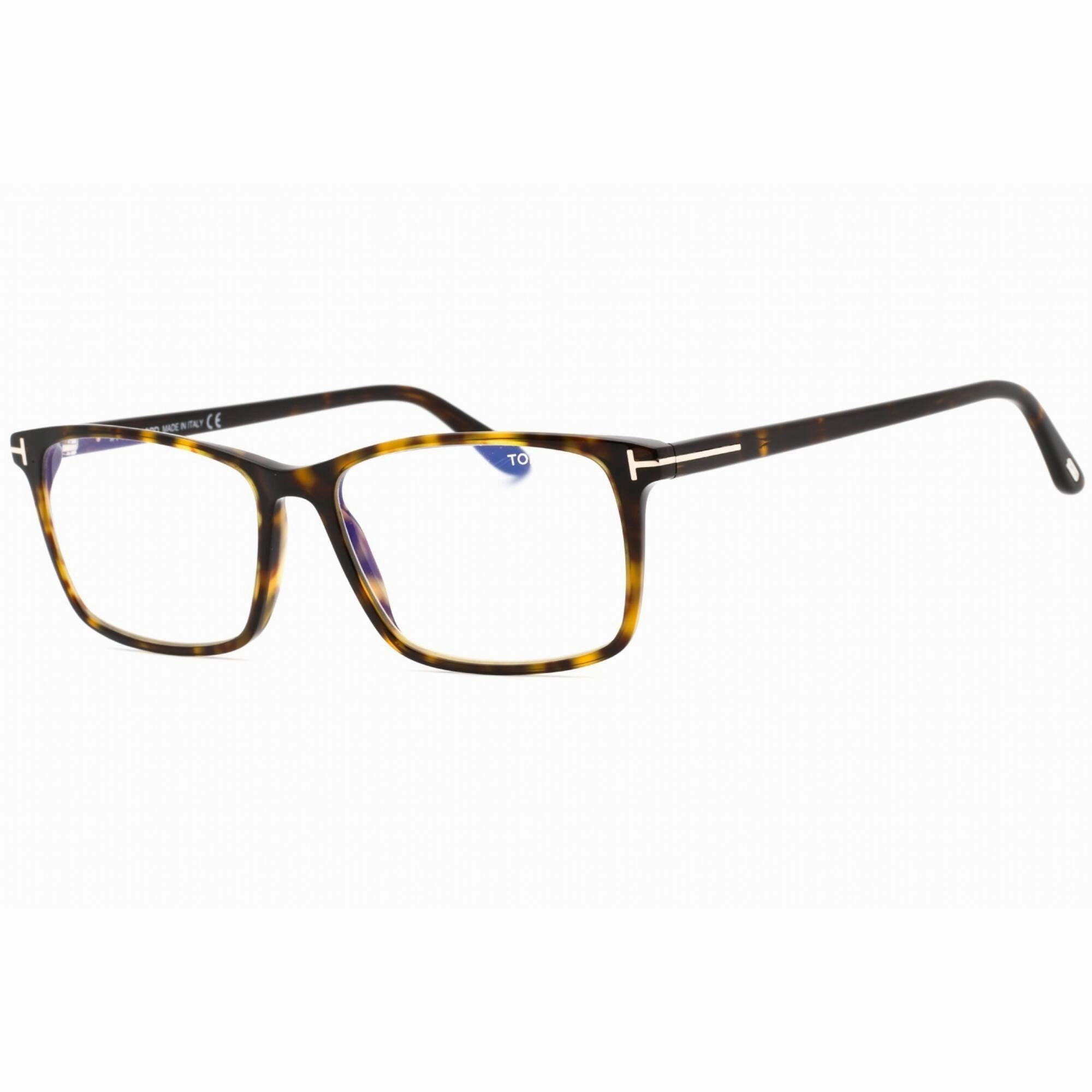 Tom Ford Men's Eyeglasses - Shiny Dark Havana Plastic Rectangular Frame | FT5584-B 052