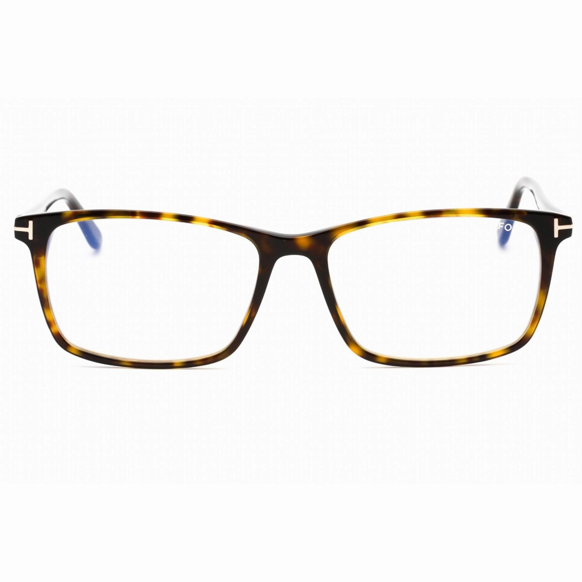 Tom Ford Men's Eyeglasses - Shiny Dark Havana Plastic Rectangular Frame | FT5584-B 052