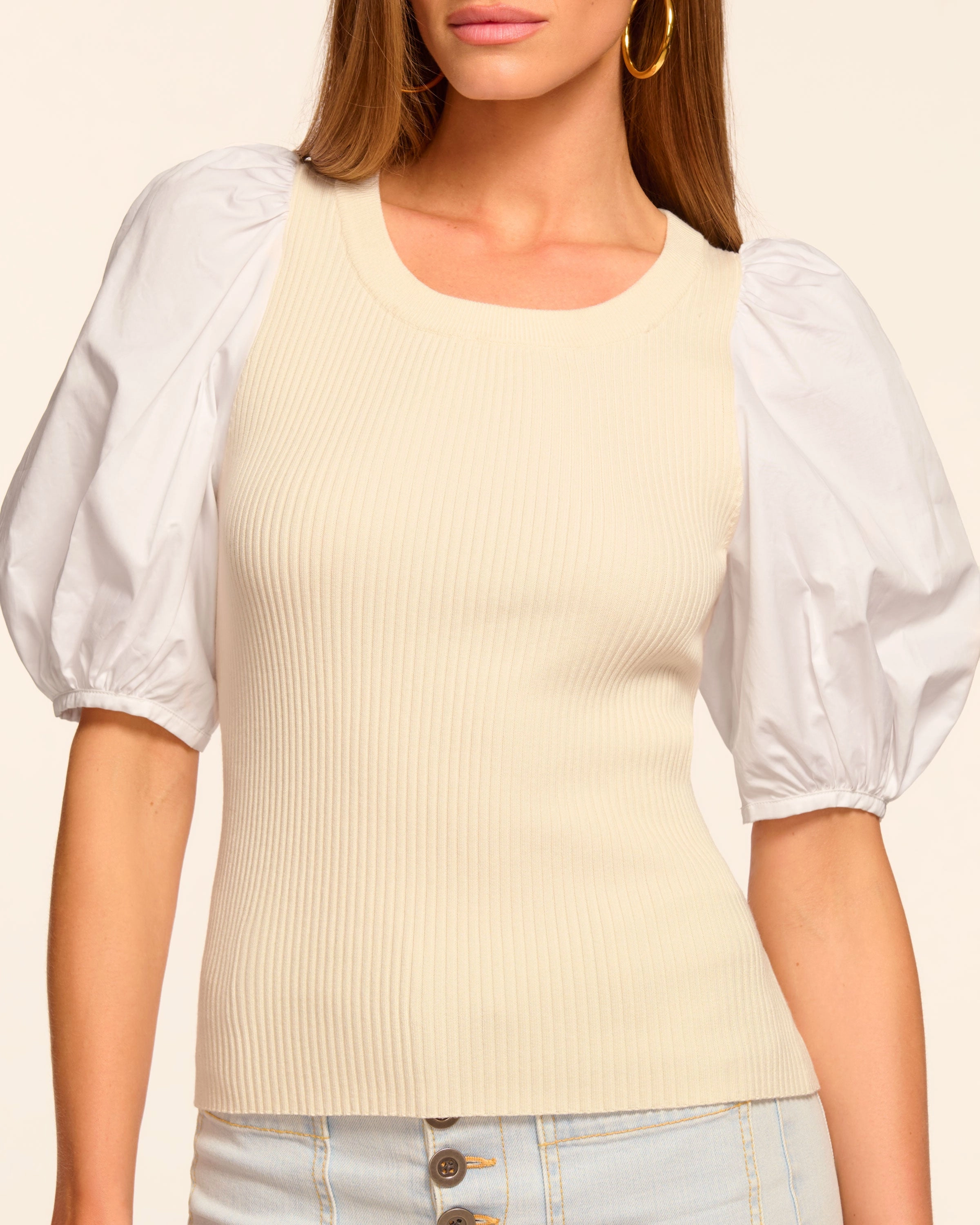 Wesley Knit Combo Puff Sleeve Top