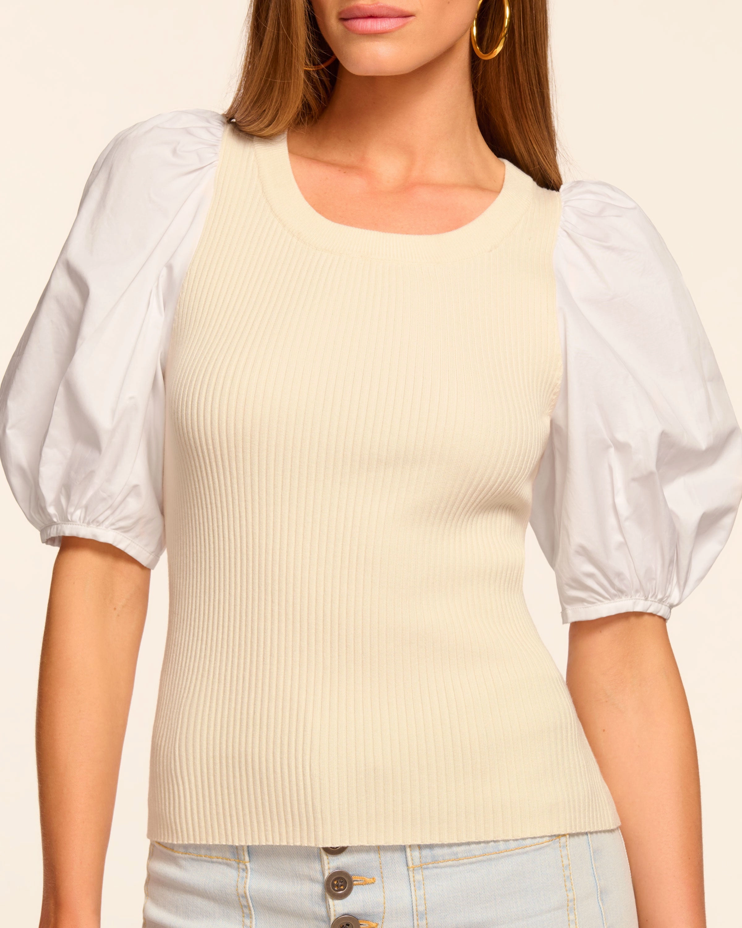 Wesley Knit Combo Puff Sleeve Top