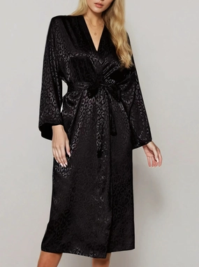 Women's Robe Black Print Leopard Bathrobe