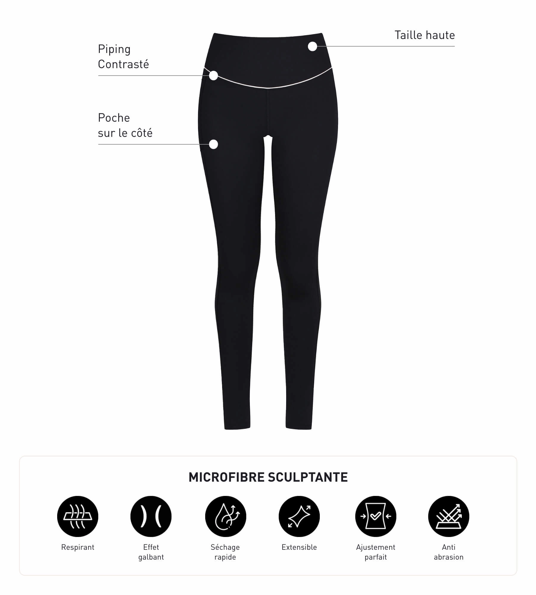 Women's sports leggings in black sculpting microfibre Dim Move