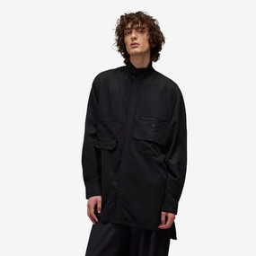 Y-3 | WASHED TWILL OVERSHIRT { BLACK